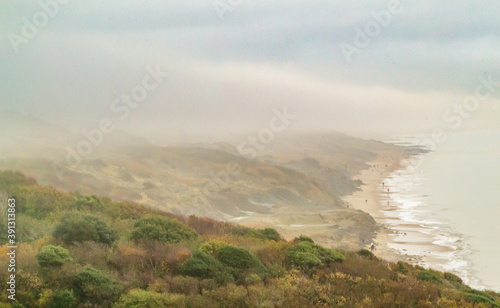 Foggy view to Barton on Sea from Cliffhanger, Christchurch, Dorset, UK