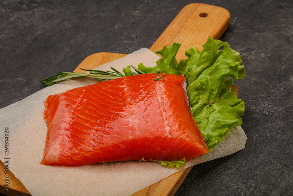 Salmon piece steak served rosemary Salmon piece steak served rosemary