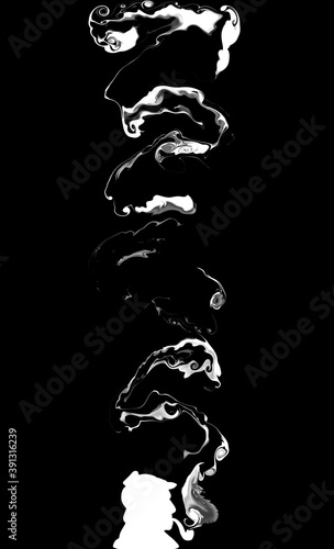 Simulation of fluid texture  liquid paint - imitation smoke with silhouette of an English detective with a smoking pipe. Black and white.