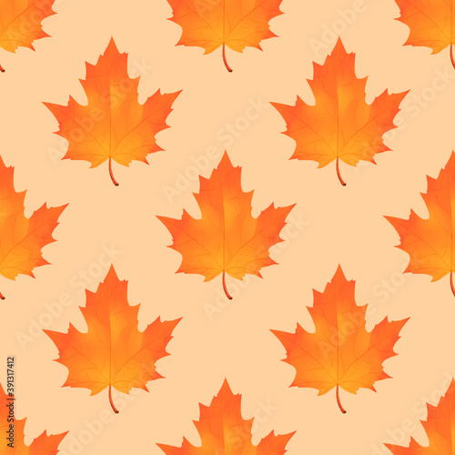 autumn leaves seamless pattern on light orange