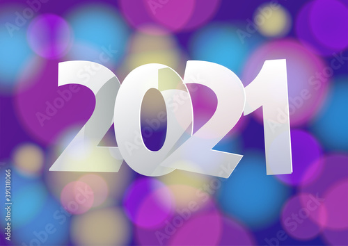 new year 2021. bright festive background with colored lights and confetti