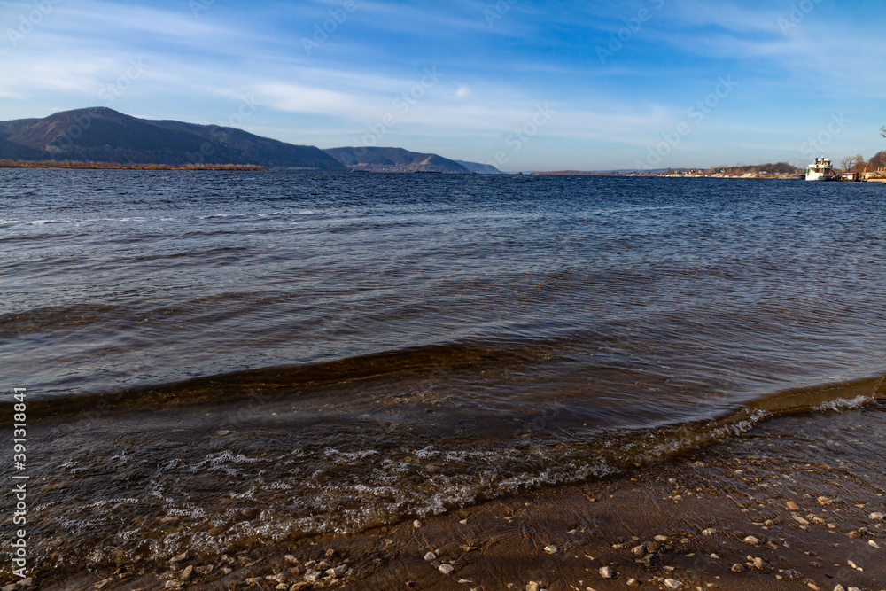 View of the Volga River and the Zhigulevsky mountains in the vicinity of the Volzhsky village near the city of Samara View of the Volga River and the Zhigulevsky mountains in the vicinity of the Volzhsky village near the city of Samara