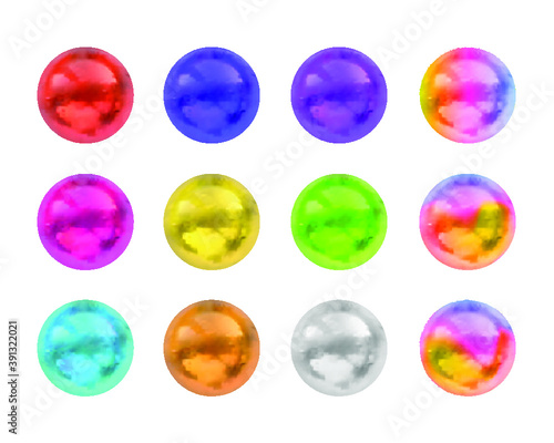 Vector Colorful Balls Set Isolated on White Background, 3D Spheres Collection, Different Colors Pearls, Rainbow Colors. 