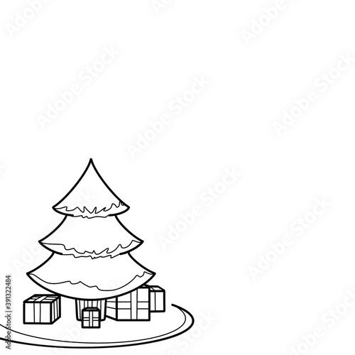 christmas tree with gifts isolated on white background cartoon style, holidays gifted child