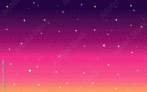 Pixel art star sky at sunset time.