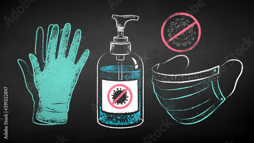 Chalk drawn set of protection items