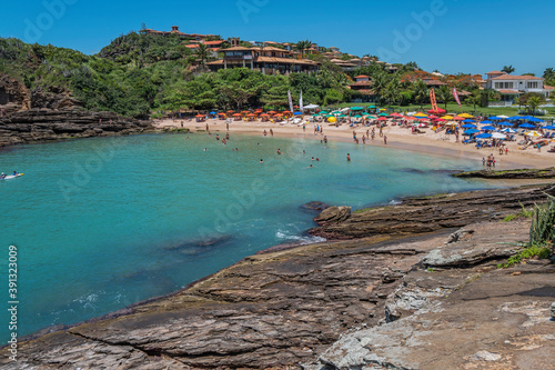 Ferradurinha Beach in Buzios. It is a Brazilian sophisticated resort known as an upscale vacation destination with numerous beaches, with calm bays with water sports and surfing site. Jan 2017