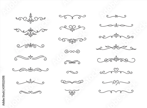 Eelegant Hand drawn flower ornament text dividers, arrows Swirls, Scrolls and laurel design elements set