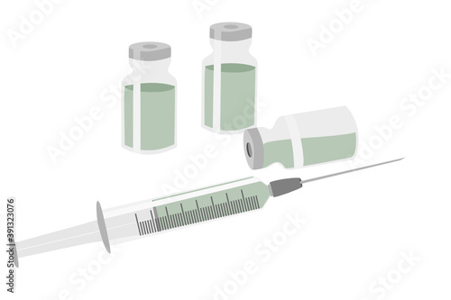 Coronavirus vaccine with syringe with needle and medicine bottles