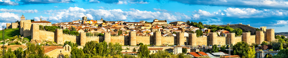 Aerial view of Avila with its medieval walls. UNESCO world heritage in Spain