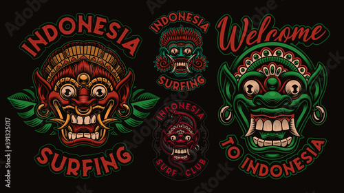 A bundle of colorful vector illustrations with traditional Bali masks, these designs can be used as shirt prints for an Asian theme.