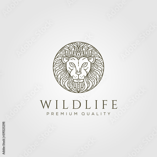 lion head logo line art vector illustration design, lion face minimalist logo