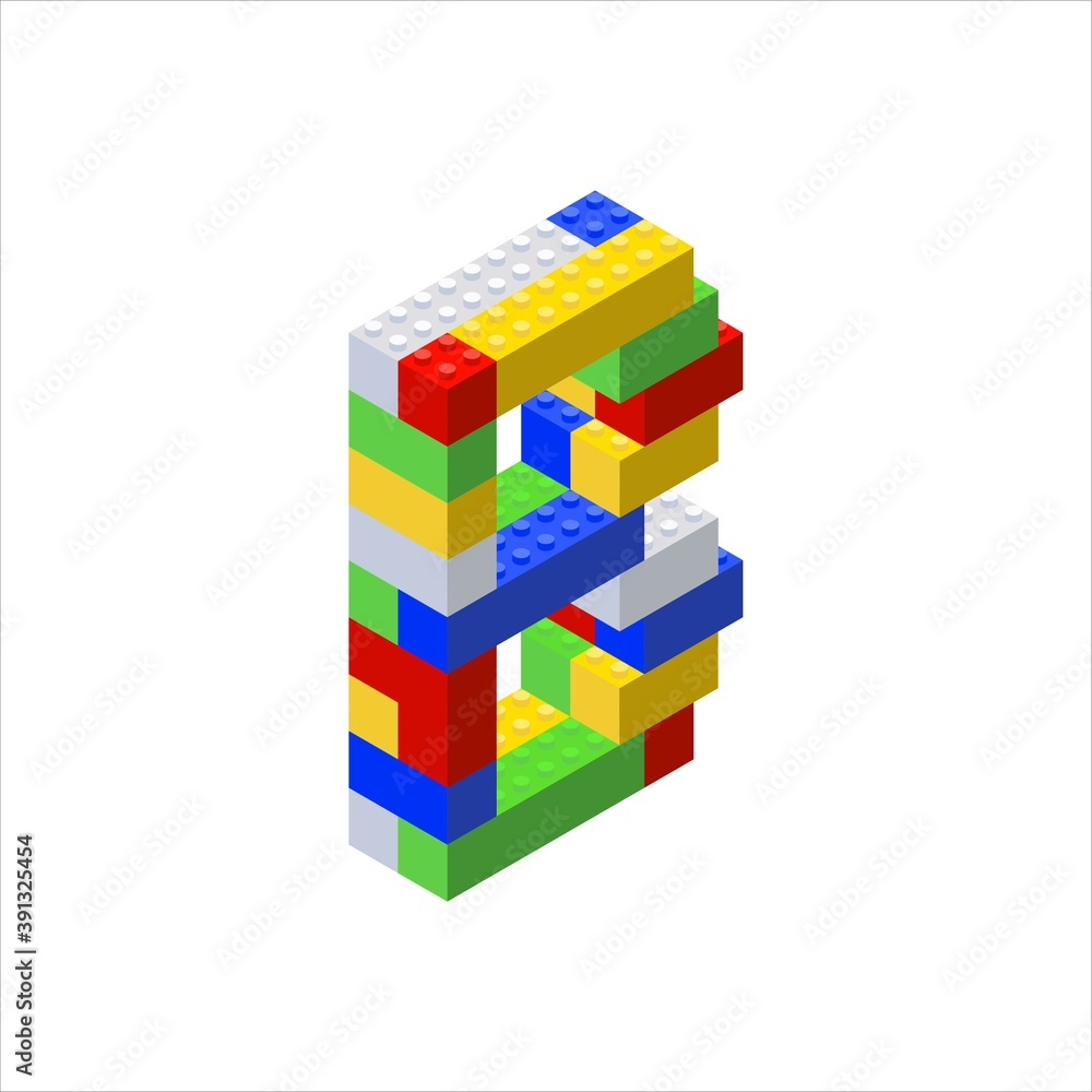 Naklejka premium Isometric font made from color plastic blocks. The children s designer. Letter B. Vector illustration