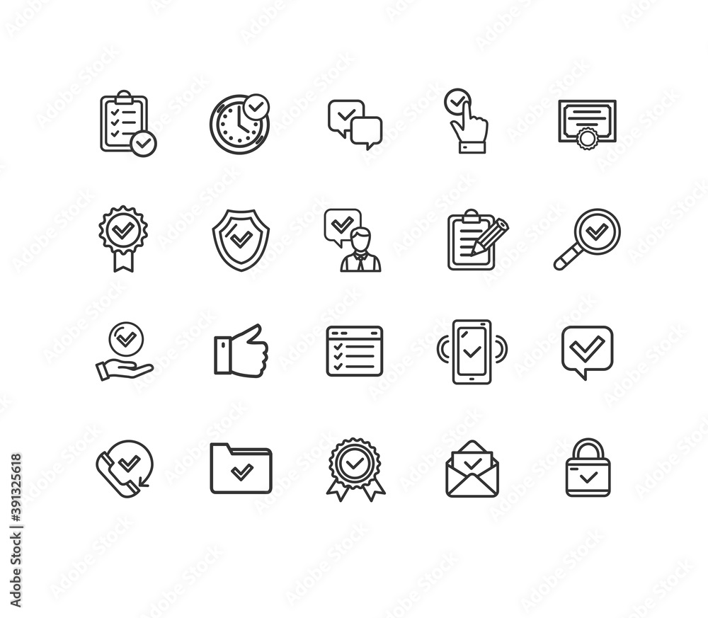Approve Sign Thin Line Icon Set. Vector Approve Sign Thin Line Icon Set. Vector