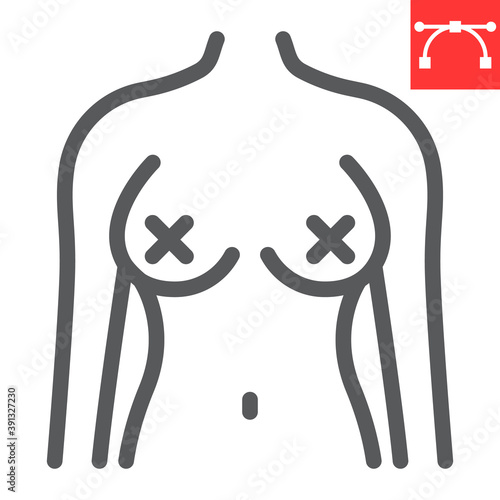 Radical feminism line icon, female breast and sexism, naked woman sign vector graphics, editable stroke linear icon, eps 10.