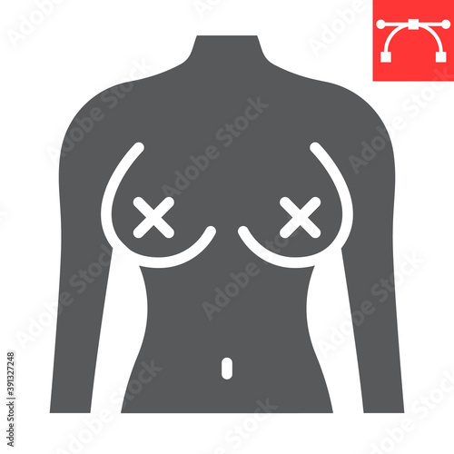 Radical feminism glyph icon, female breast and sexism, naked woman sign vector graphics, editable stroke solid icon, eps 10.