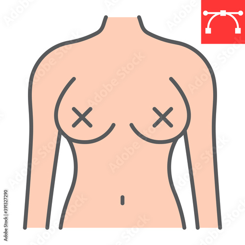 Radical feminism color line icon, female breast and sexism, naked woman sign vector graphics, editable stroke filled outline icon, eps 10.