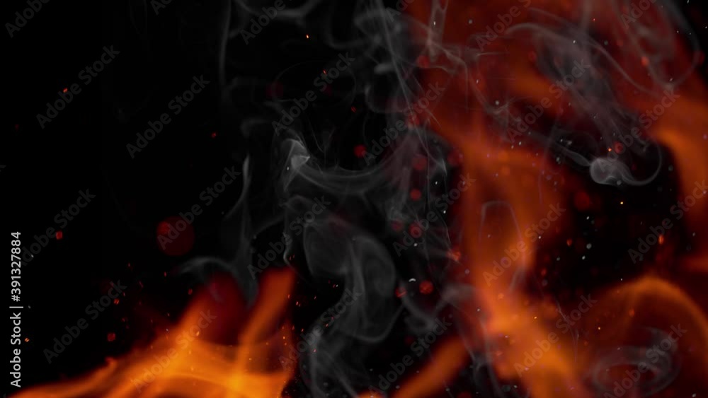 Super Slow Motion Shot of Fire, Smoke and Sparks Isolated on Black Background at 1000fps. Super Slow Motion Shot of Fire, Smoke and Sparks Isolated on Black Background at 1000fps.