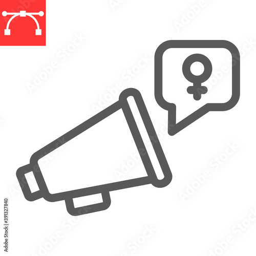 Feminism protest line icon, sexism and feminism, megaphone sign vector graphics, editable stroke linear icon, eps 10.