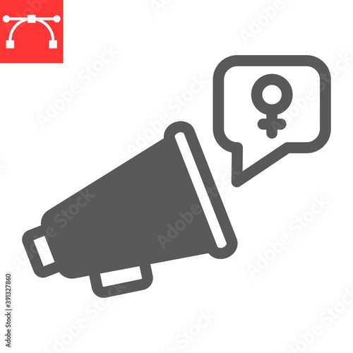 Feminism protest glyph icon, sexism and feminism, megaphone sign vector graphics, editable stroke solid icon, eps 10.
