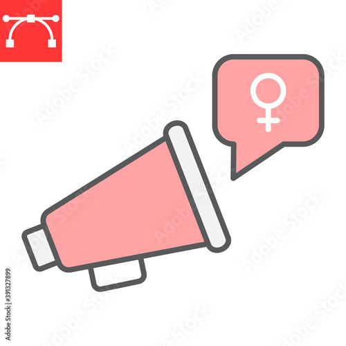 Feminism protest color line icon, sexism and feminism, megaphone sign vector graphics, editable stroke filled outline icon, eps 10.