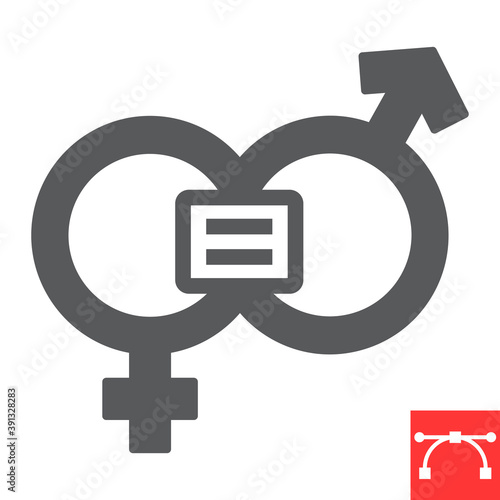 Gender equality glyph icon, sexism and feminism, equal rights sign vector graphics, editable stroke solid icon, eps 10.
