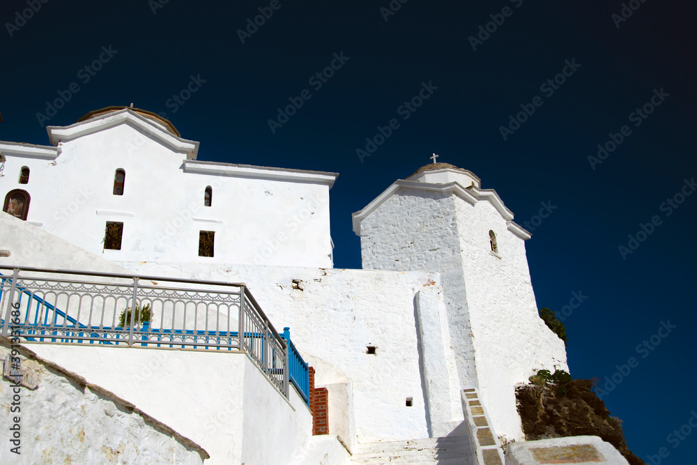 traditional white church, on the island of Skopelos, Greece