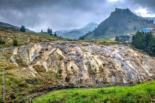 Guaranda, Bolivar province, Ecuador / November 2013: Salt mines in the middle of the Ecuadorian Andes on an overcast morning. 