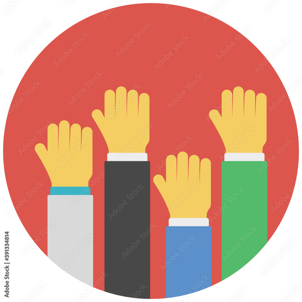 Human hands raising in protest, flat vector icon
Human hands raising in protest, flat vector icon
