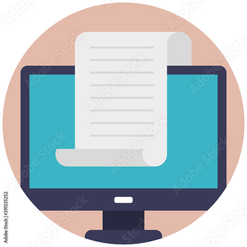 
A computer screen and a document indicating online document, flat icon
