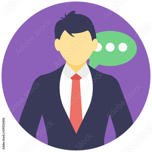 
Flat design icon of a news anchor with speech bubble
