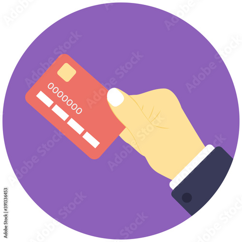 
Male hand holding credit card flat vector icon
