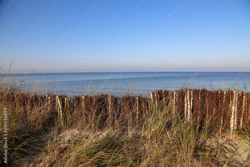 Naklejka premium Baltic Sea beach near Heidkate at golden hour, Germany
