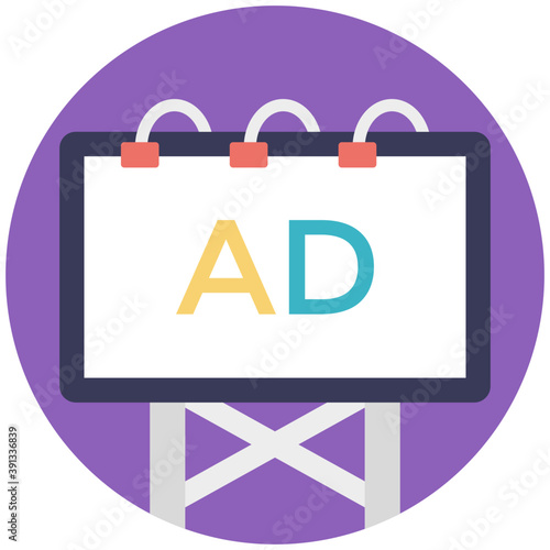 
A wooden stand, billboard used for advertising, flat vector icon
