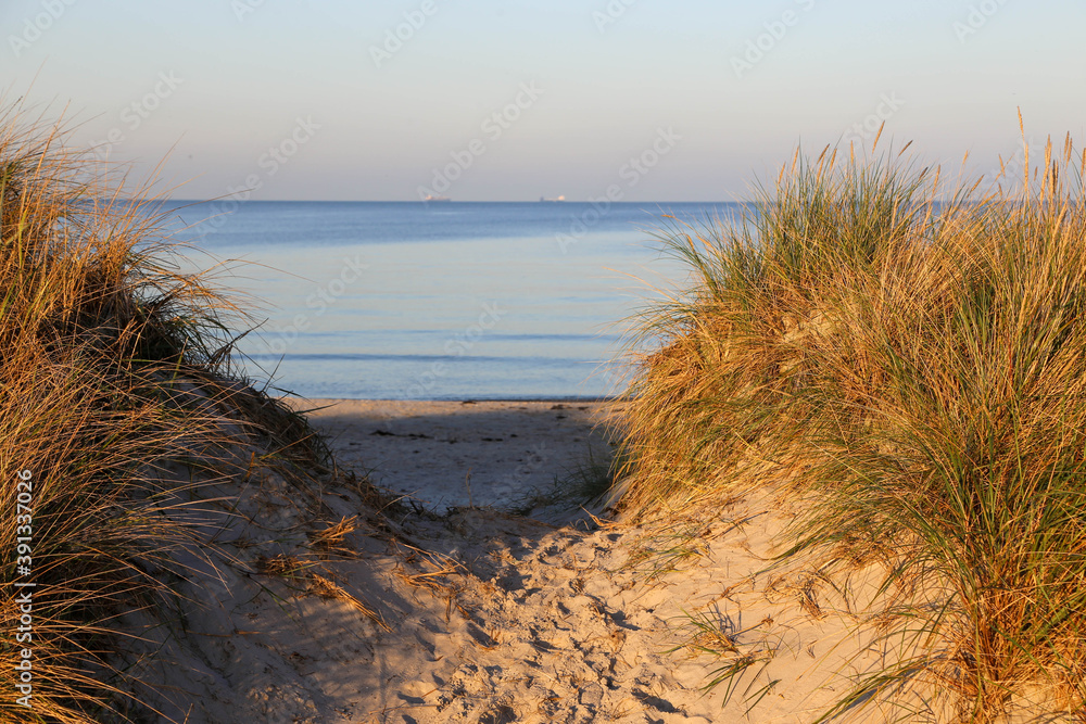 Baltic Sea beach near Heidkate at golden hour, Germany