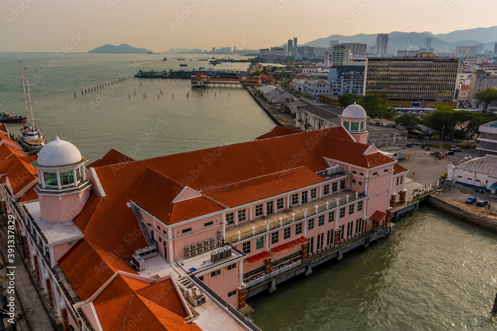 A view over the cruise terminal on Penang Island, Malaysia, Asia
