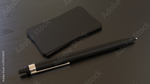 pen and business cards on wood table © Dmitriy43
