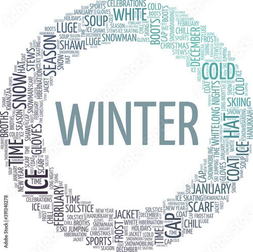 Winter vector illustration word cloud isolated on a white background. photo