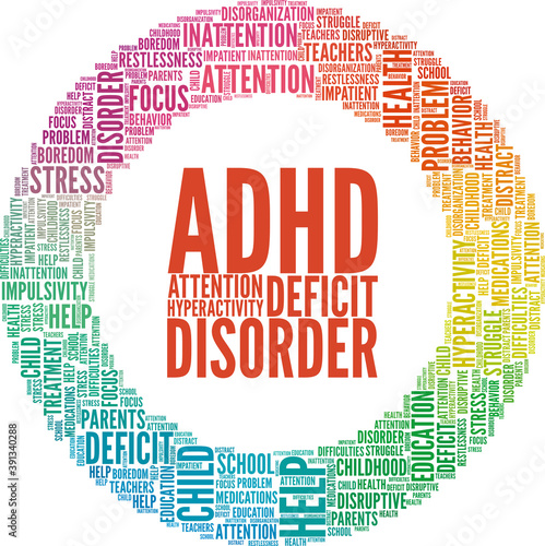 ADHD - Attention deficit hyperactivity disorder vector illustration word cloud isolated on a white background.