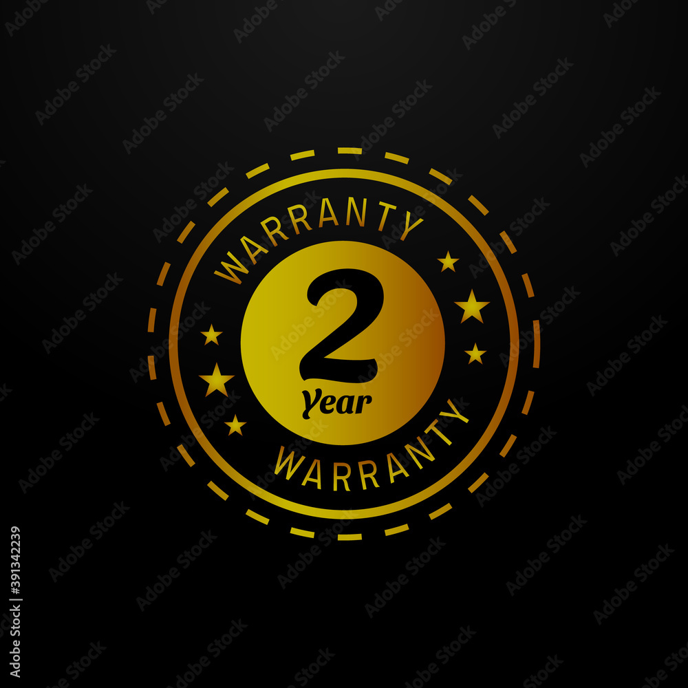 Two year warranty logo design template on black background