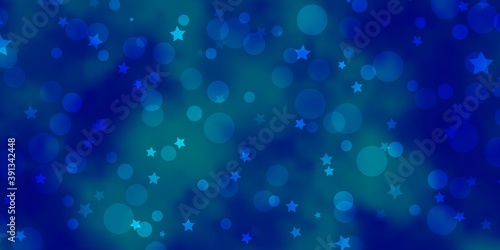 Light BLUE vector background with circles, stars.