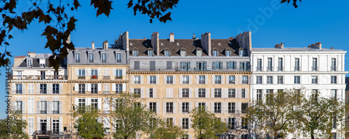 Paris, ile saint-louis and quai de Bethune, beautiful ancient buildings, panorama
