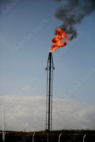 mata de sao joao, bahia / brazil - november 8, 2020: chimney of an oil production base of the Petrobras company in the city of Mata de Sao Joao. photo