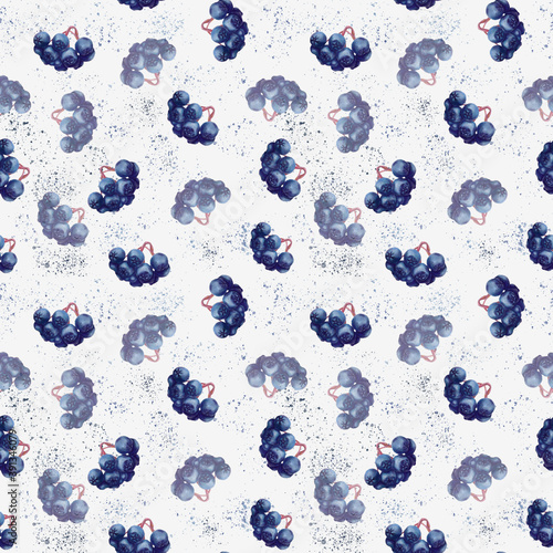 Off-white seamless pattern with blue aronia berry 