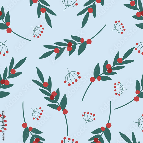 Cute seamless pattern with Christmas plants. Vector illustration.