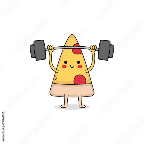 Cute Pizza Cartoon Character Weigtlifting photo