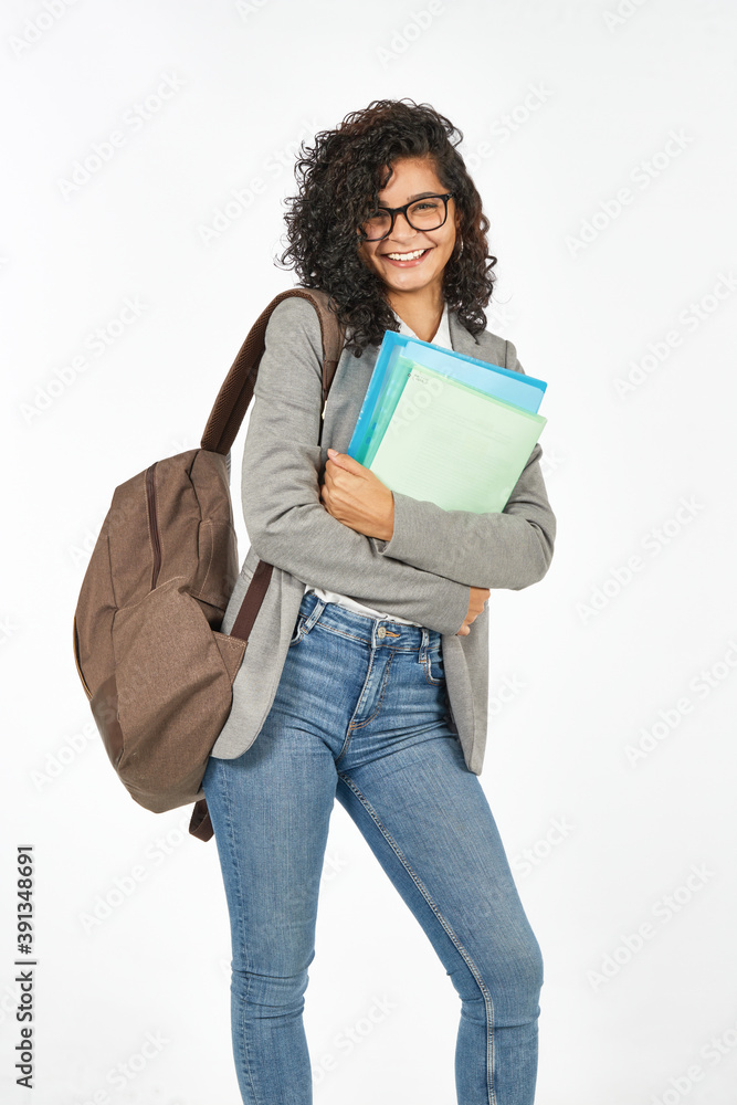 Brazilian college student with backpack ready to study Brazilian college student with backpack ready to study
