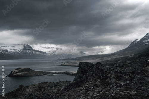 Coastal fjord landscape and mountains of Reyðarfjörður
 photo