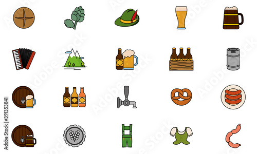 Isolated set group objects october fest icons- Vector