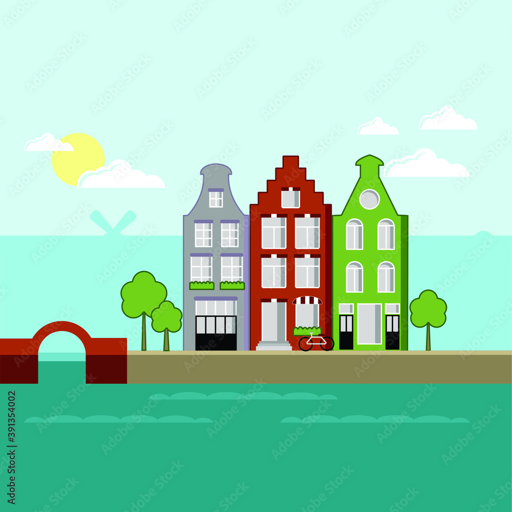Fototapeta premium Amsterdam flat illustration